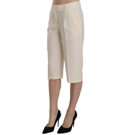 Silvian Heach Cream Mid Waist Cotton Straight Cropped Pants PAN70307-40