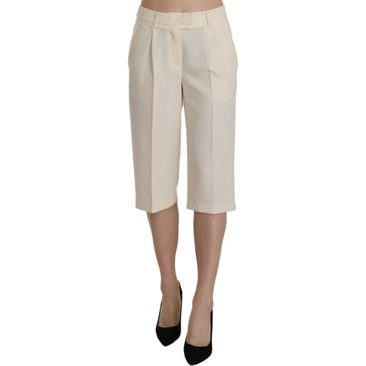 Silvian Heach Cream Mid Waist Cotton Straight Cropped Pants PAN70307-40