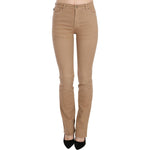 Just Cavalli Brown Cotton Stretch Mid Waist Skinny Trousers Pants