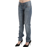 Just Cavalli Blue Washed Cotton Low Waist Slim Fit Denim Pants
