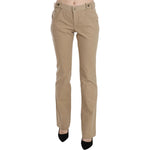 Just Cavalli Beige Cotton Mid Waist Straight Trousers Pants Jeans & Pants