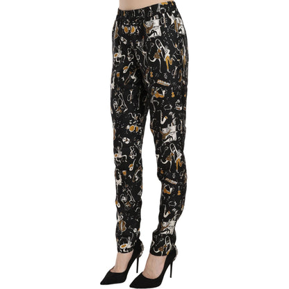Dolce & Gabbana Black Jazz Club Print High Waist Tapered Pants Jeans & Pants