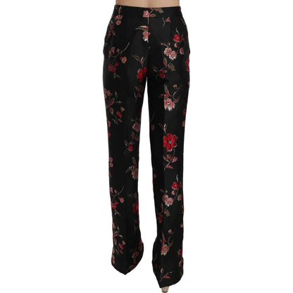 Dolce & Gabbana Floral Print Black Boot Cut Trouser Pants