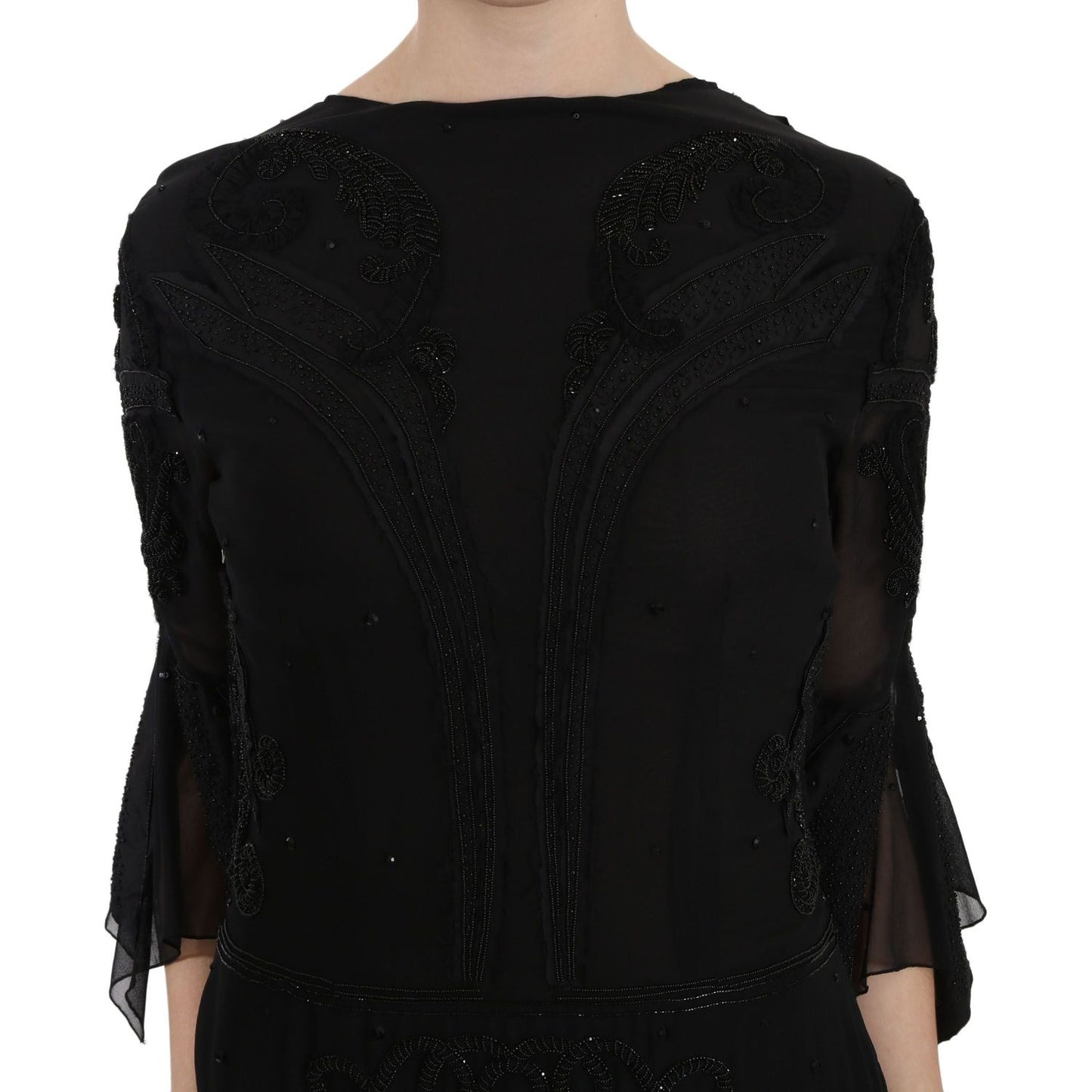 John Richmond Black Sequined Silk Mini Shift Gown