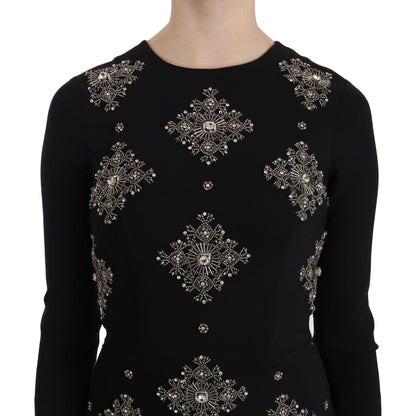 John Richmond Black Crystal Stretch Mini Shift Dress Dresses