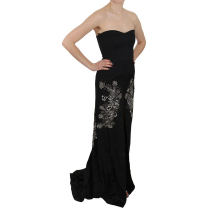 John Richmond Black Sequined Flare Ball Gown Dress