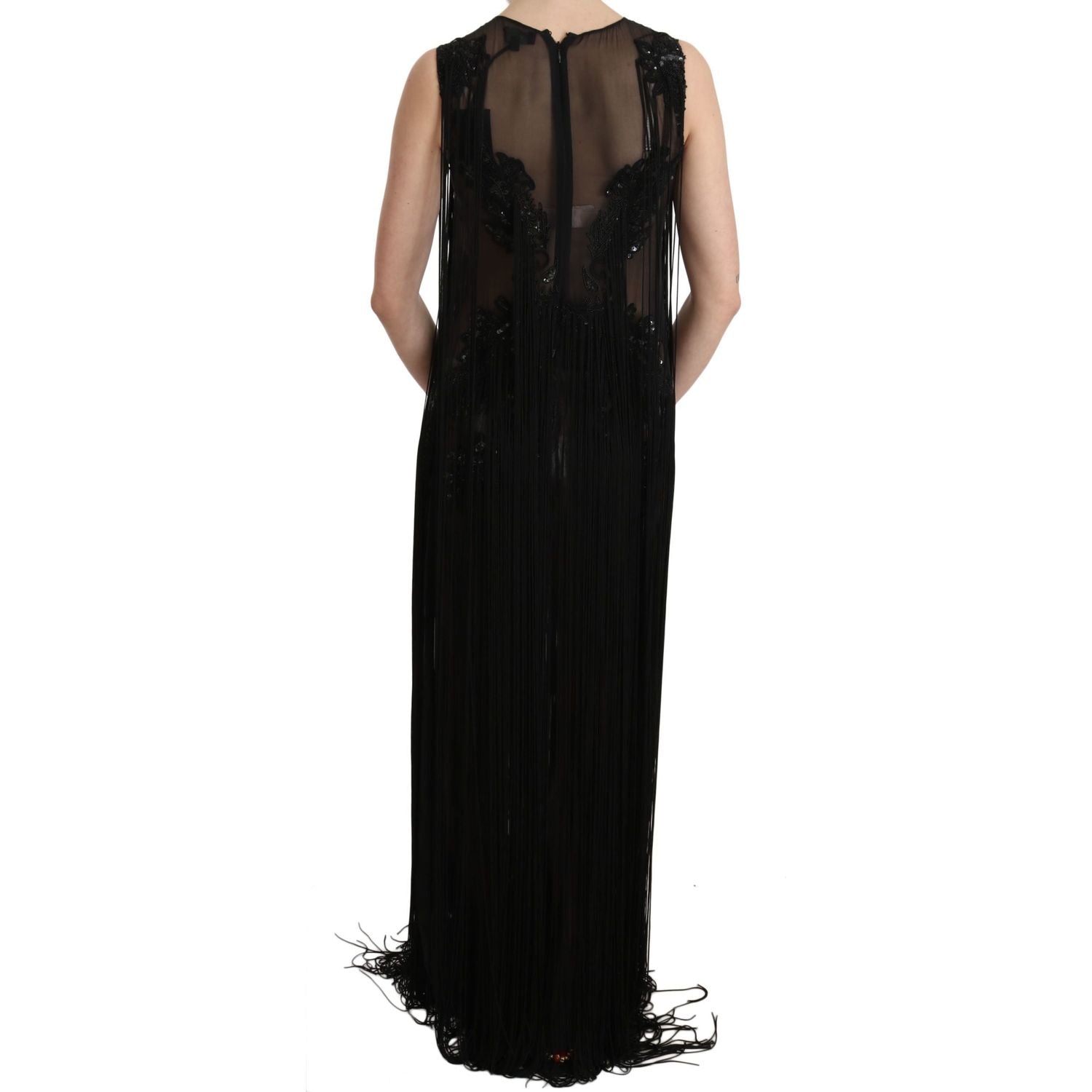 John Richmond Black Silk Beaded Sequined Sheer Dress