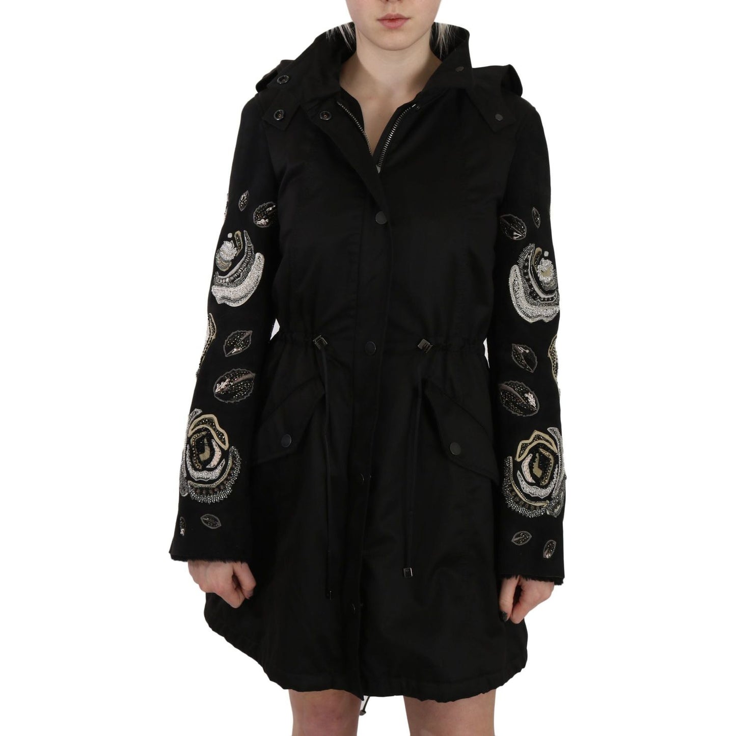 John Richmond Floral Sequined Beaded Hooded Jacket Coat Coats & Jackets