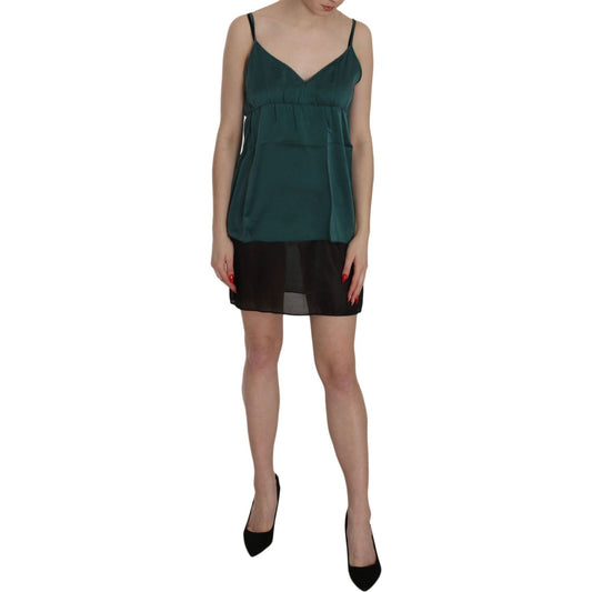 PINK MEMORIES Silk Green Spaghetti Strap Shift Mini Dress TSH3471-42