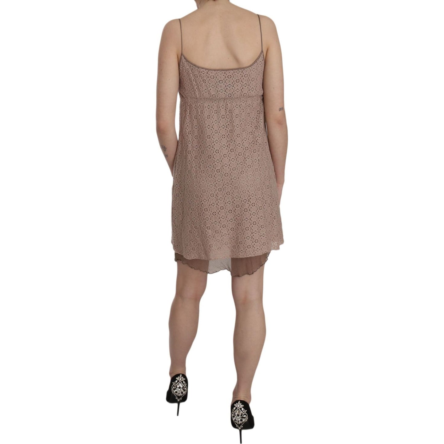 PINK MEMORIES Beige Spaghetti Strap A-line Mini Cotton Dress
