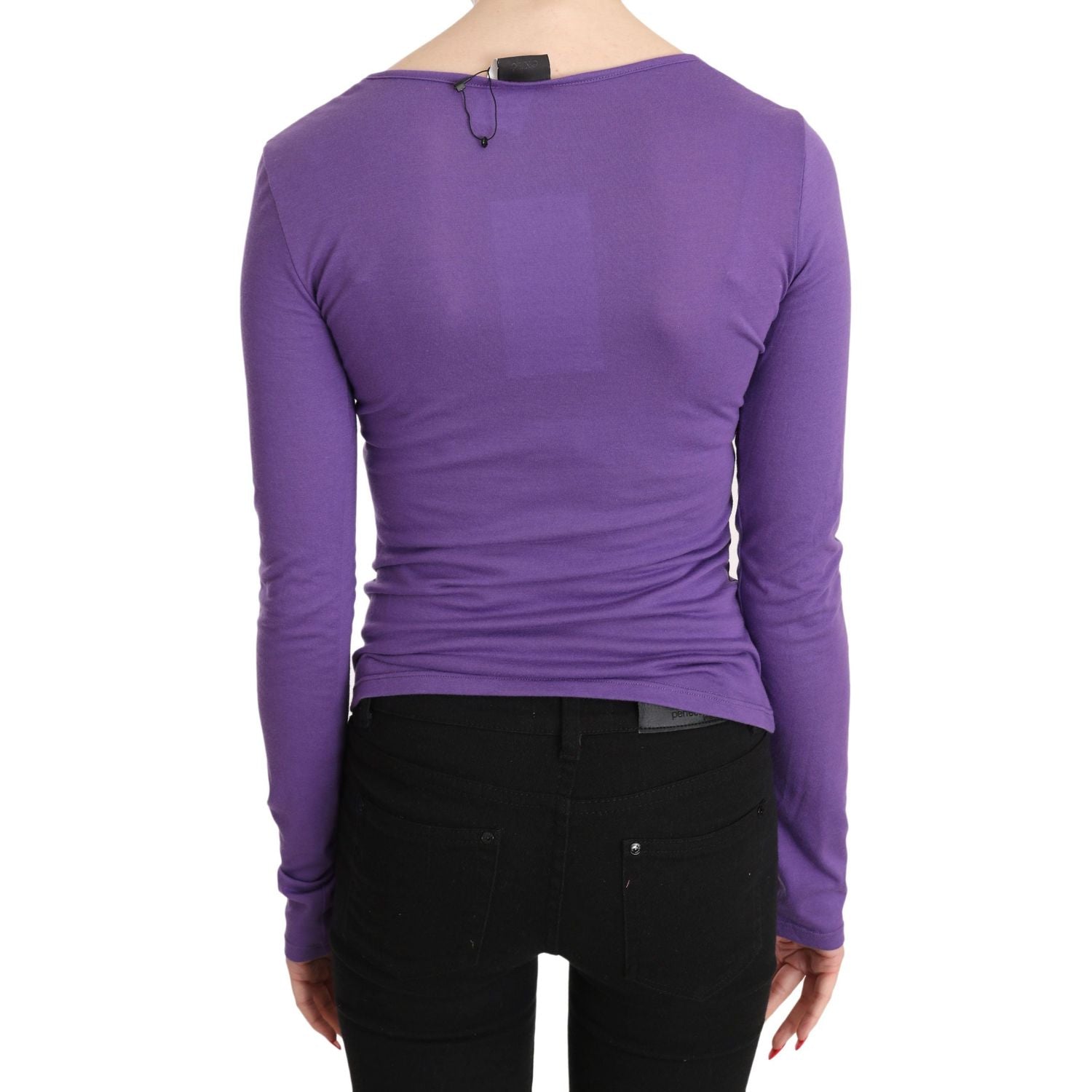 Purple Exte Crystal Embellished Long Sleeve Top Blouse