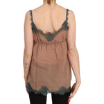 PINK MEMORIES Brown Lace Spaghetti Strap Tank Top Blouse