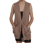 PINK MEMORIES Brown 100% Cotton Sleeveless Cardigan Top Vest