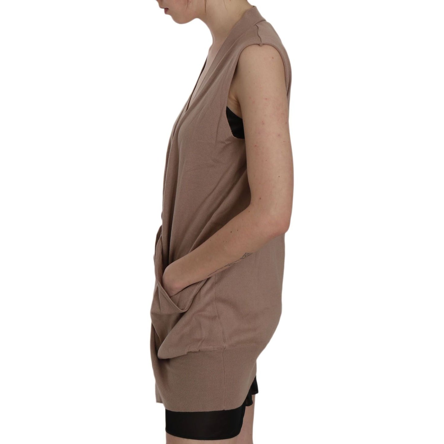 PINK MEMORIES Brown 100% Cotton Sleeveless Cardigan Top Vest