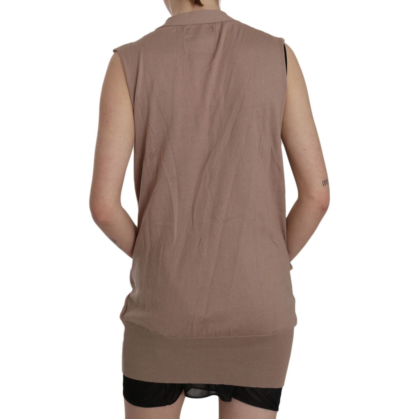 PINK MEMORIES Brown 100% Cotton Sleeveless Cardigan Top Vest