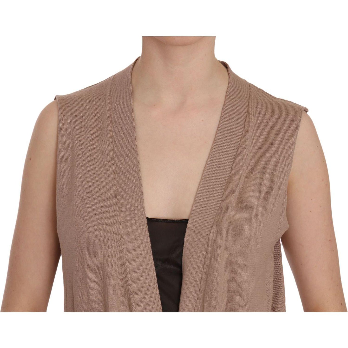 PINK MEMORIES Brown 100% Cotton Sleeveless Cardigan Top Vest