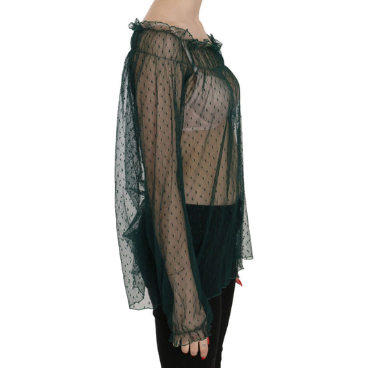 PINK MEMORIES Green Mesh See Through Long Sleeve Top Blouse TSH3464-40