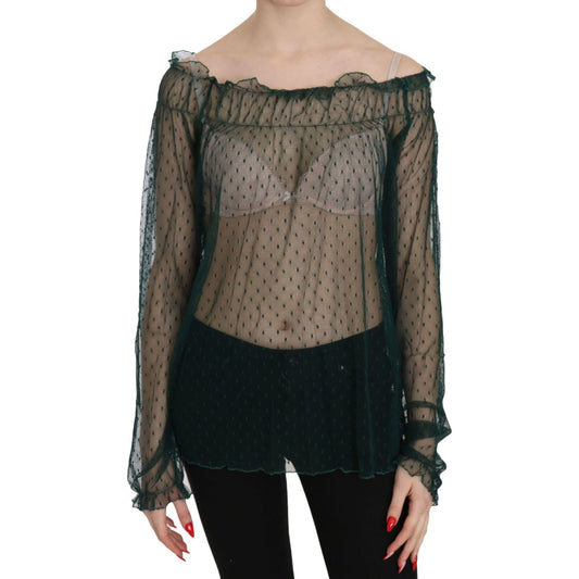 PINK MEMORIES Green Mesh See Through Long Sleeve Top Blouse TSH3464-40