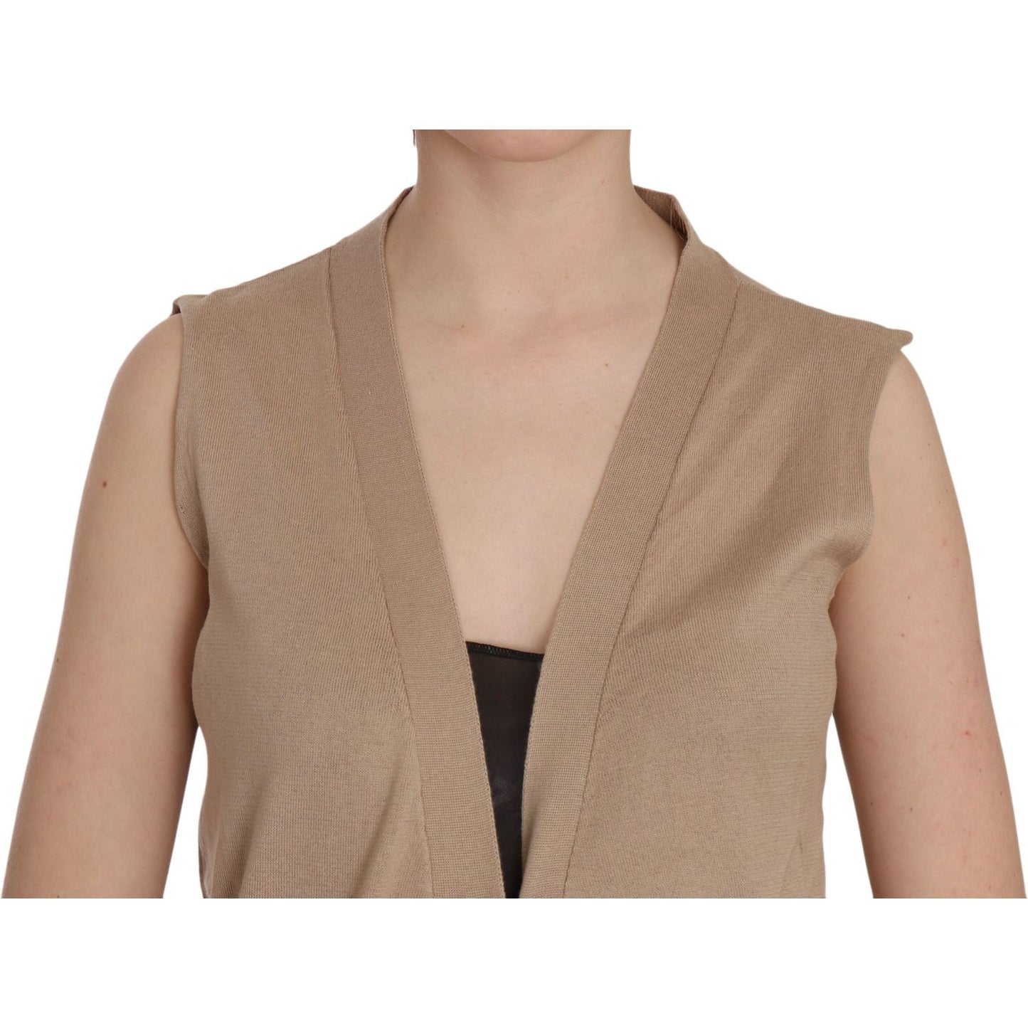 PINK MEMORIES Brown 100% Cotton Sleeveless Cardigan Top Vest