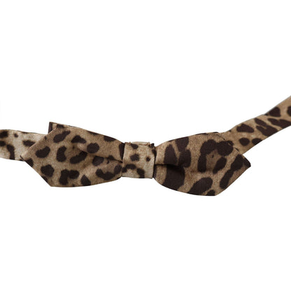 Dolce & Gabbana Brown Leopard Silk Adjustable Neck Papillon Men Bow Tie Bow Tie