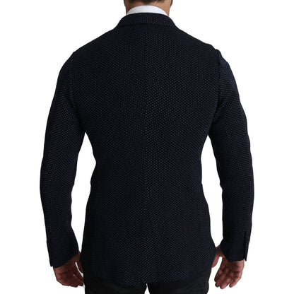 Dolce & Gabbana Dark Blue Dotted Double Breasted Coat Blazer1728,67345645728,Blazers - Men - Clothing,Blazers - Suits & Blazers - Clothing,Blue,Clothing,Dolce & Gabbana,IT50 | L,Material: 58% Virgin Wool 37% Silk 4% Nylon 1% Elastane,Men,Men - Clothing,Ne