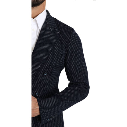 Dolce & Gabbana Dark Blue Dotted Double Breasted Coat Blazer1728,67345645728,Blazers - Men - Clothing,Blazers - Suits & Blazers - Clothing,Blue,Clothing,Dolce & Gabbana,IT50 | L,Material: 58% Virgin Wool 37% Silk 4% Nylon 1% Elastane,Men,Men - Clothing,Ne