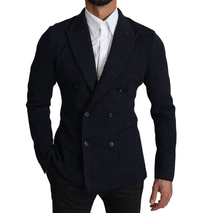 Dolce & Gabbana Dark Blue Dotted Double Breasted Coat Blazer1728,67345645728,Blazers - Men - Clothing,Blazers - Suits & Blazers - Clothing,Blue,Clothing,Dolce & Gabbana,IT50 | L,Material: 58% Virgin Wool 37% Silk 4% Nylon 1% Elastane,Men,Men - Clothing,Ne