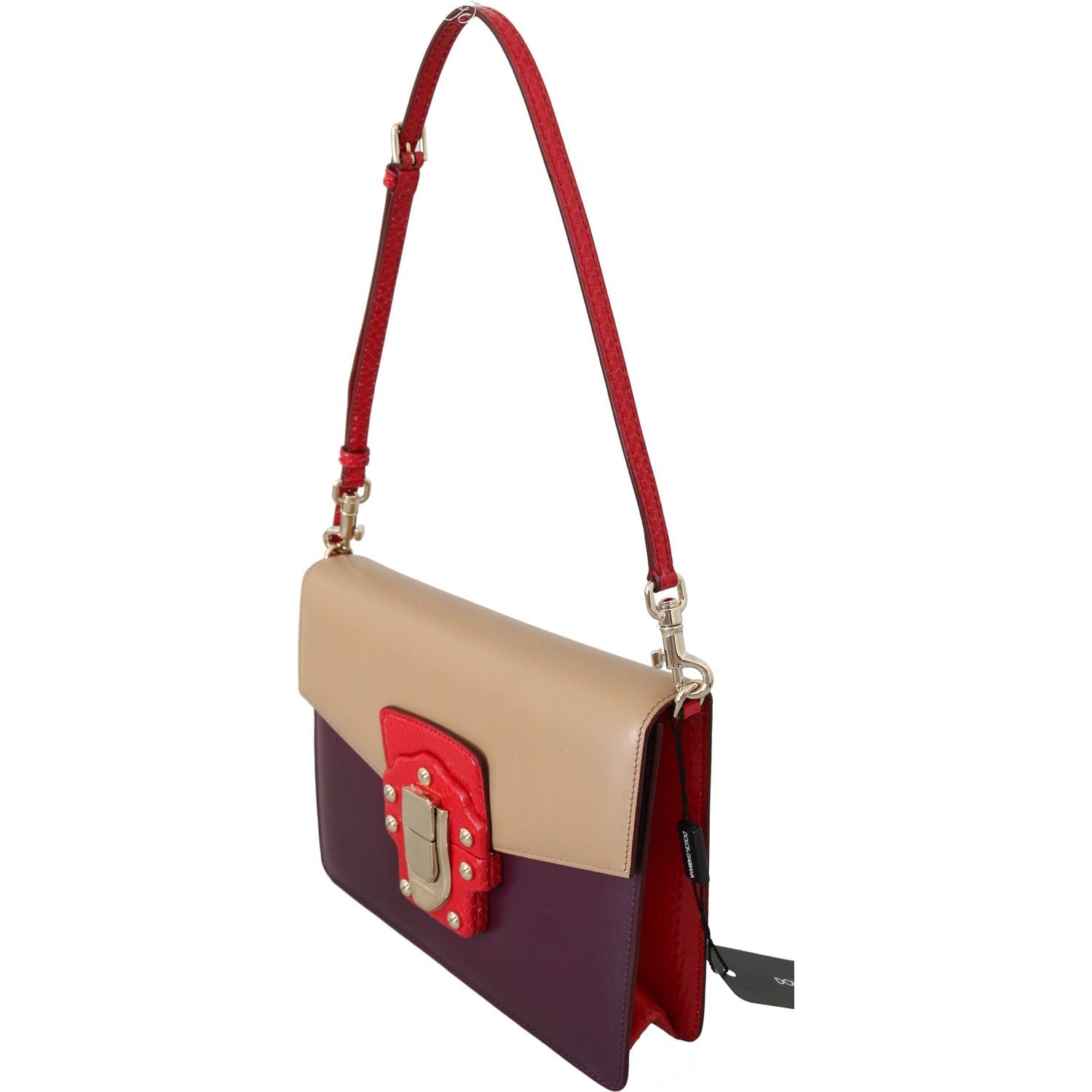 Dolce & Gabbana Purple Beige Red Leather Crossbody Purse Bag