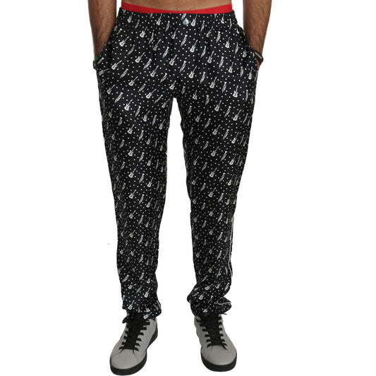 Dolce & Gabbana Silk Black Musical Instrument Trouser Pants