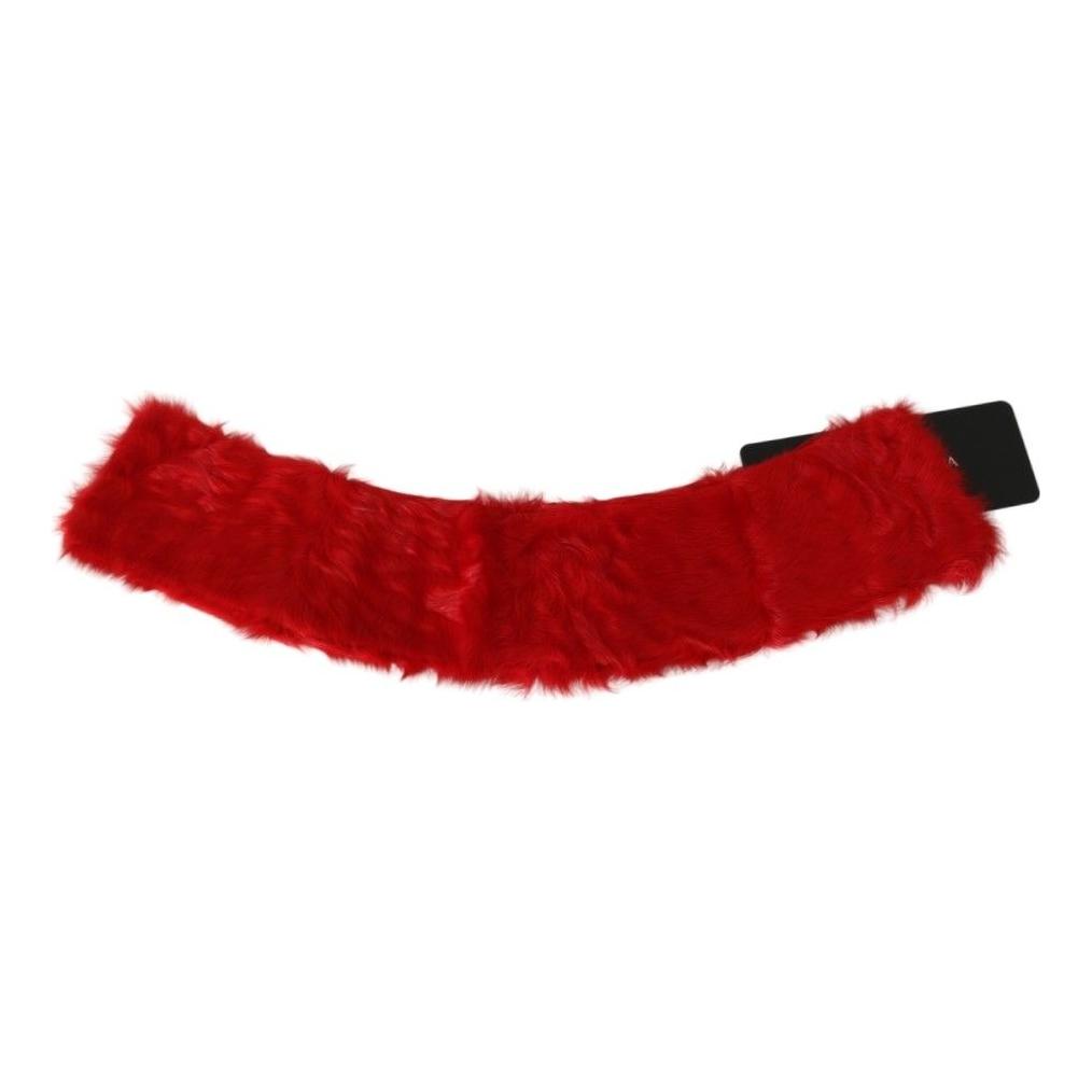 Dolce & Gabbana Red Fur Neck Collar Wrap Lambskin Scarf