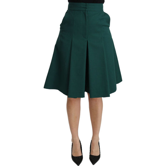 Dolce & Gabbana Green Pleated A-line High Waist Cotton Skirt SKI1376-40