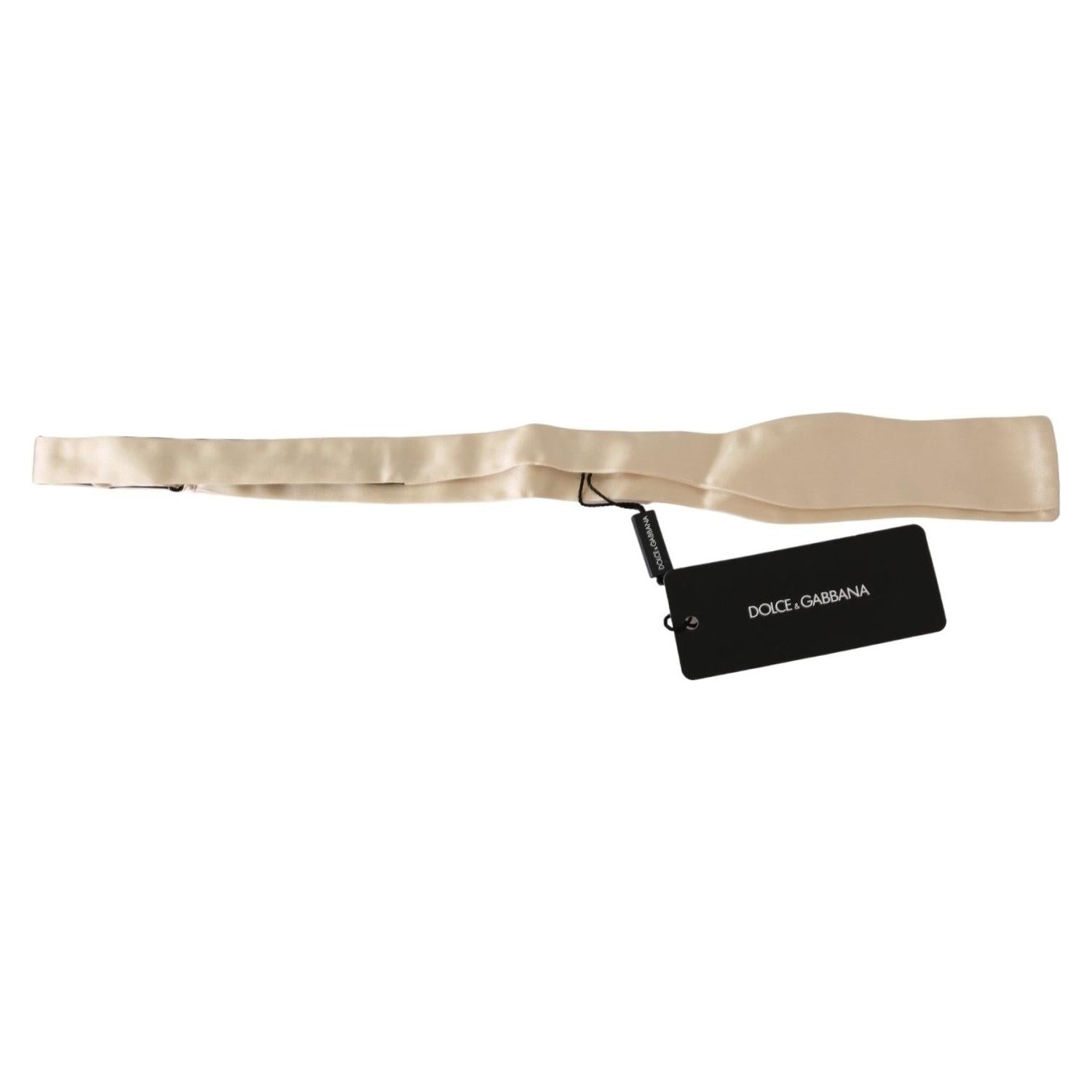 Dolce & Gabbana Beige Slim Skinny Men Necktie 100% Silk Bowtie