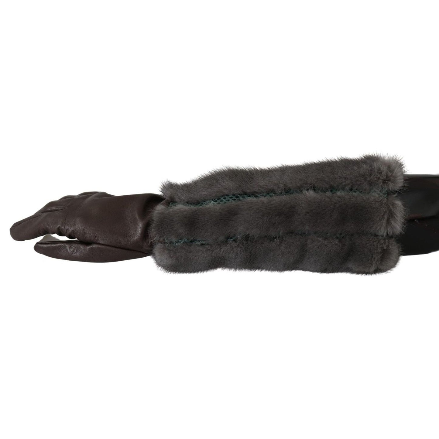 Dolce & Gabbana Brown Mid Arm Length Leather Fur Gloves