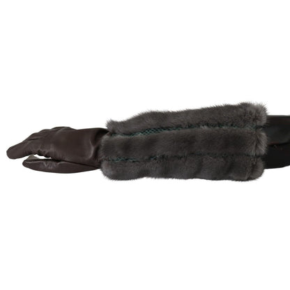 Dolce & Gabbana Brown Mid Arm Length Leather Fur Gloves