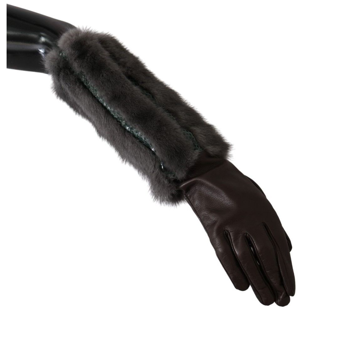 Dolce & Gabbana Brown Mid Arm Length Leather Fur Gloves