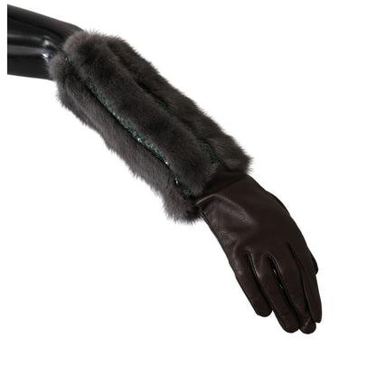 Dolce & Gabbana Brown Mid Arm Length Leather Fur Gloves