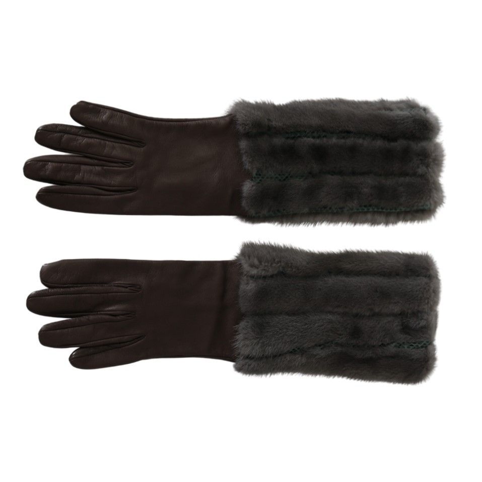 Dolce & Gabbana Brown Mid Arm Length Leather Fur Gloves
