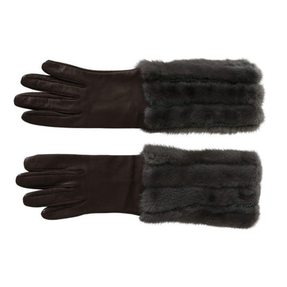 Dolce & Gabbana Brown Mid Arm Length Leather Fur Gloves