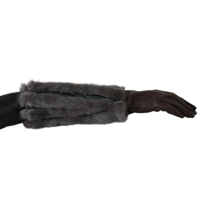 Dolce & Gabbana Brown Mid Arm Length Leather Fur Gloves
