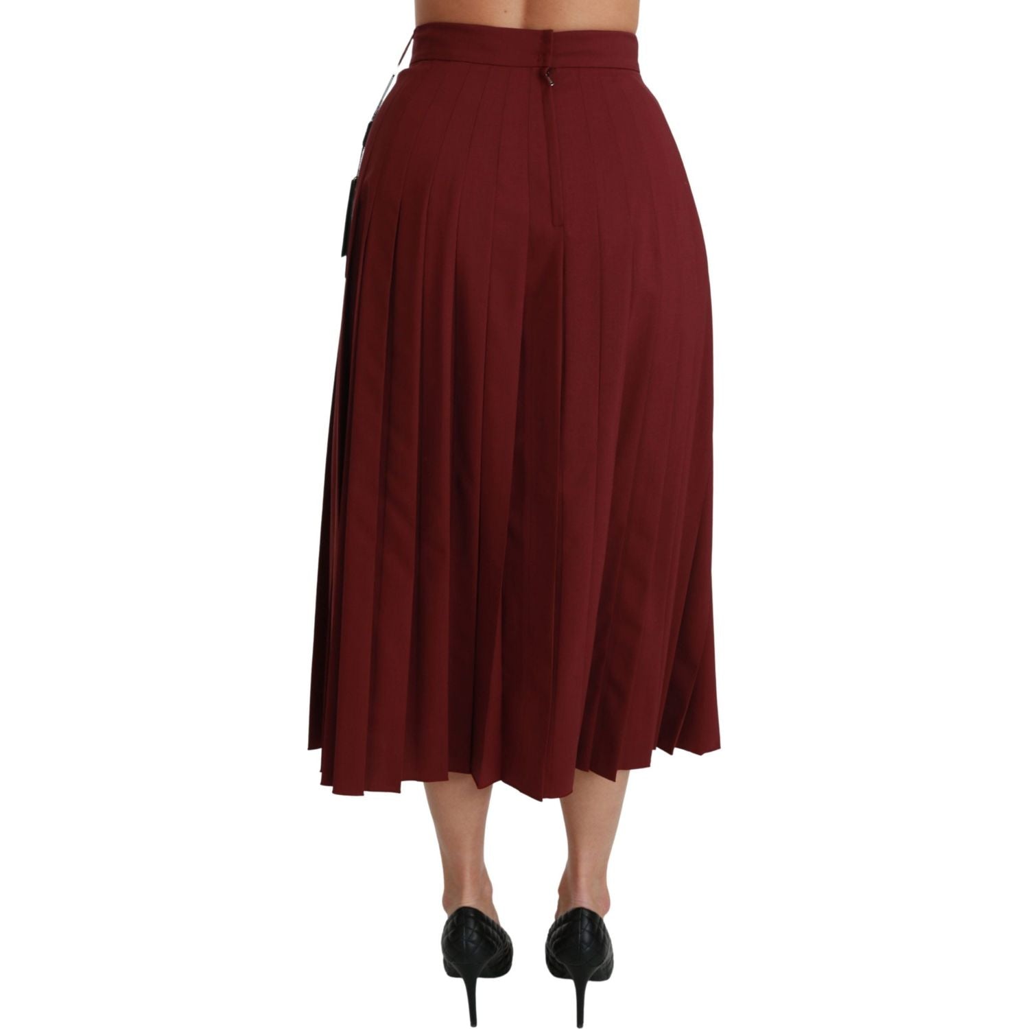 Dolce & Gabbana Red High Waist Pleated Maxi Wool Skirt