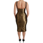 Dolce & Gabbana Gold Metallic Stretch Bodycon Ruched Dress