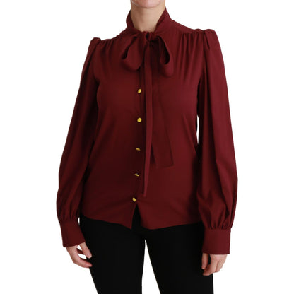 Dolce & Gabbana Maroon Long Sleeve Shirt Blouse Silk Top