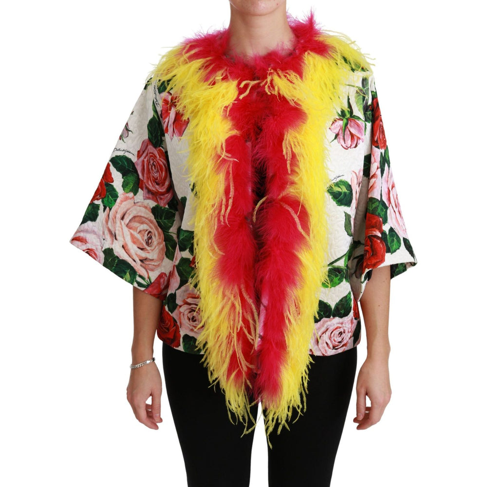 Dolce & Gabbana White Floral Coat Capte Fur Roses Jacket Coats & Jackets