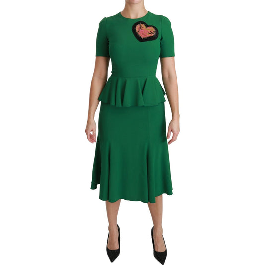 Dolce & Gabbana Green Heart Patch Mermaid Midi Viscose Dress DR2511-38