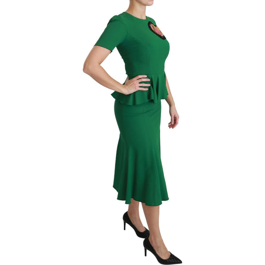 Dolce & Gabbana Green Heart Patch Mermaid Midi Viscose Dress DR2511-38
