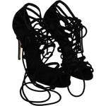 Dolce & Gabbana Black Suede Strap Stilettos Shoes Sandals Heeled Sandals