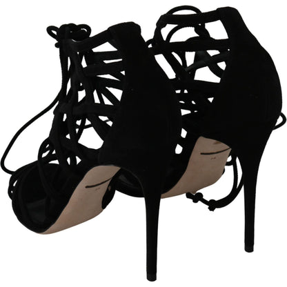 Dolce & Gabbana Black Suede Strap Stilettos Shoes Sandals