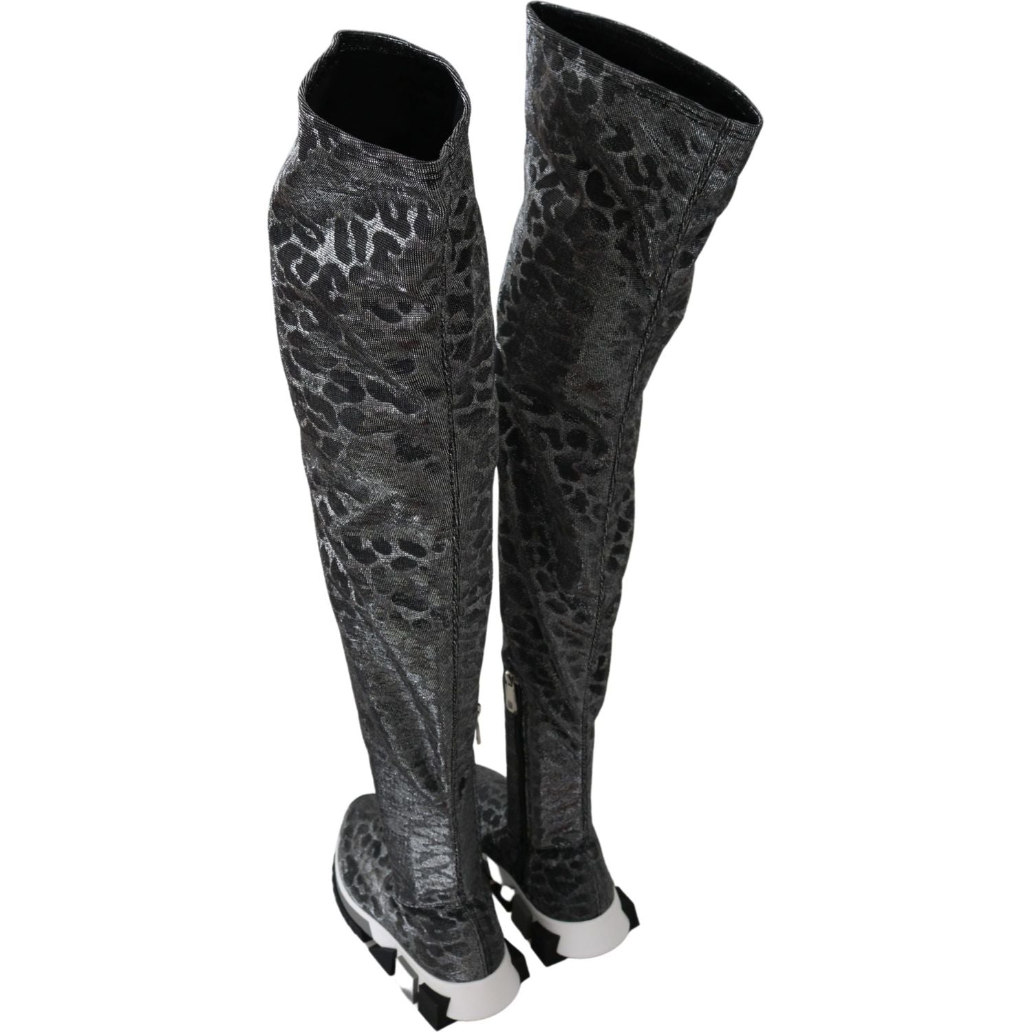 Dolce & Gabbana Gray Leopard High Top Sneakers Booties Shoes