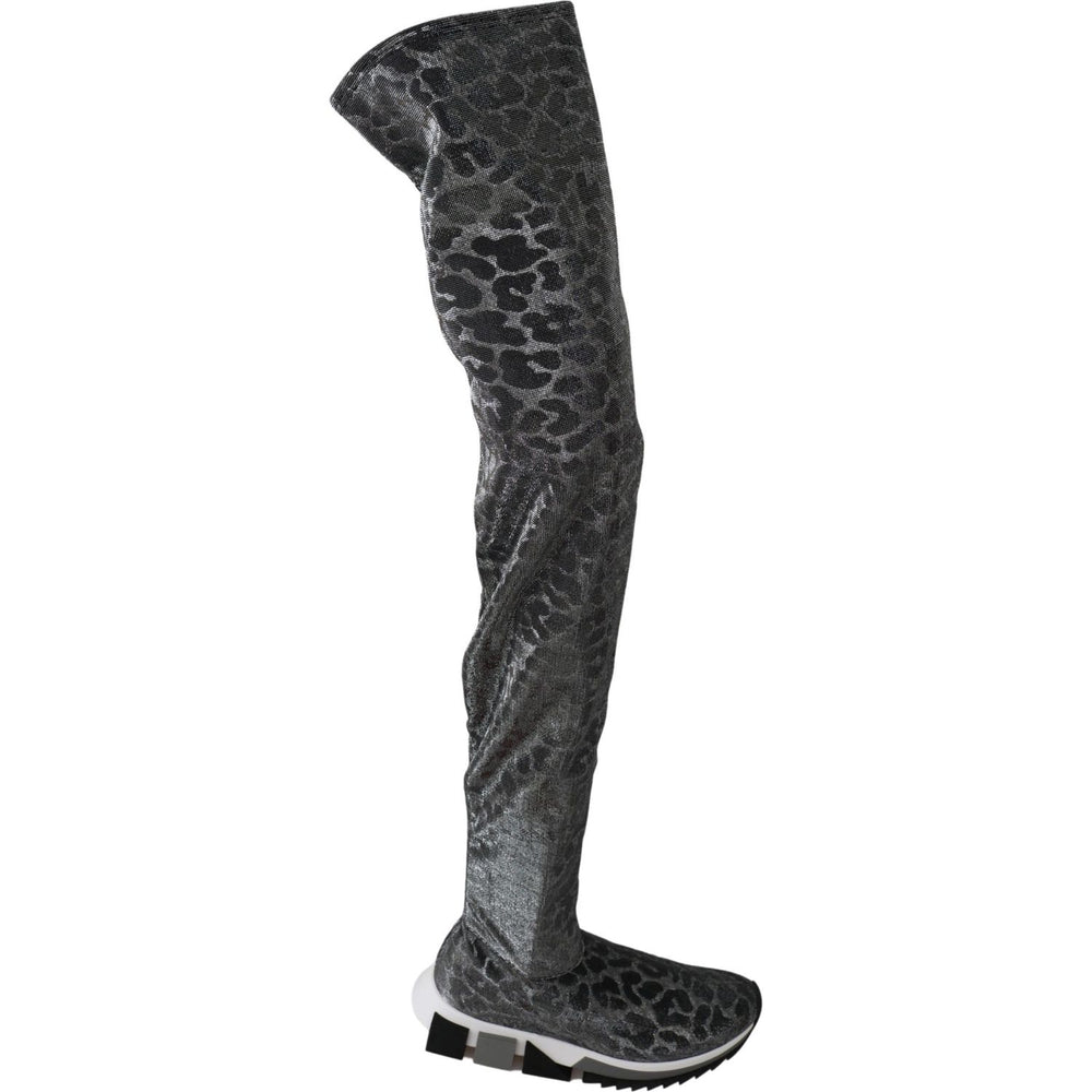 Dolce & Gabbana Gray Leopard High Top Sneakers Booties Shoes
