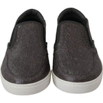 Dolce & Gabbana Gray Leather Flat Caiman Mens Loafers Shoes